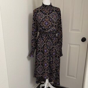 Nanette Lepore Black and Purple Long Sleeve Dress